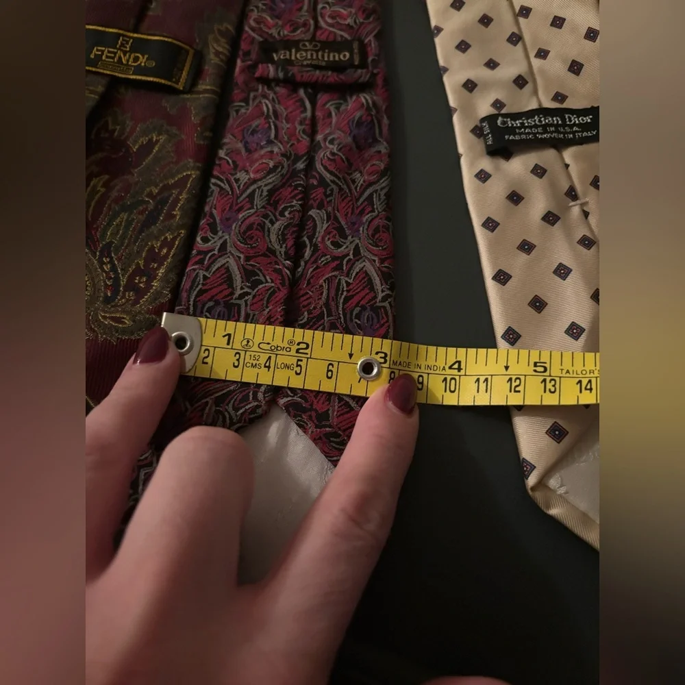 Lot of 3 Patterned Designer Ties: Fendi, Valentino, Christian Dior Luxury Preppy